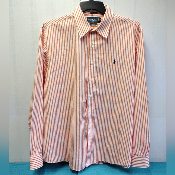 Ralph Lauren 120's 2 Ply Men's Shirt Orange Striped Custom Fit - XXL - Picture 6 of 11